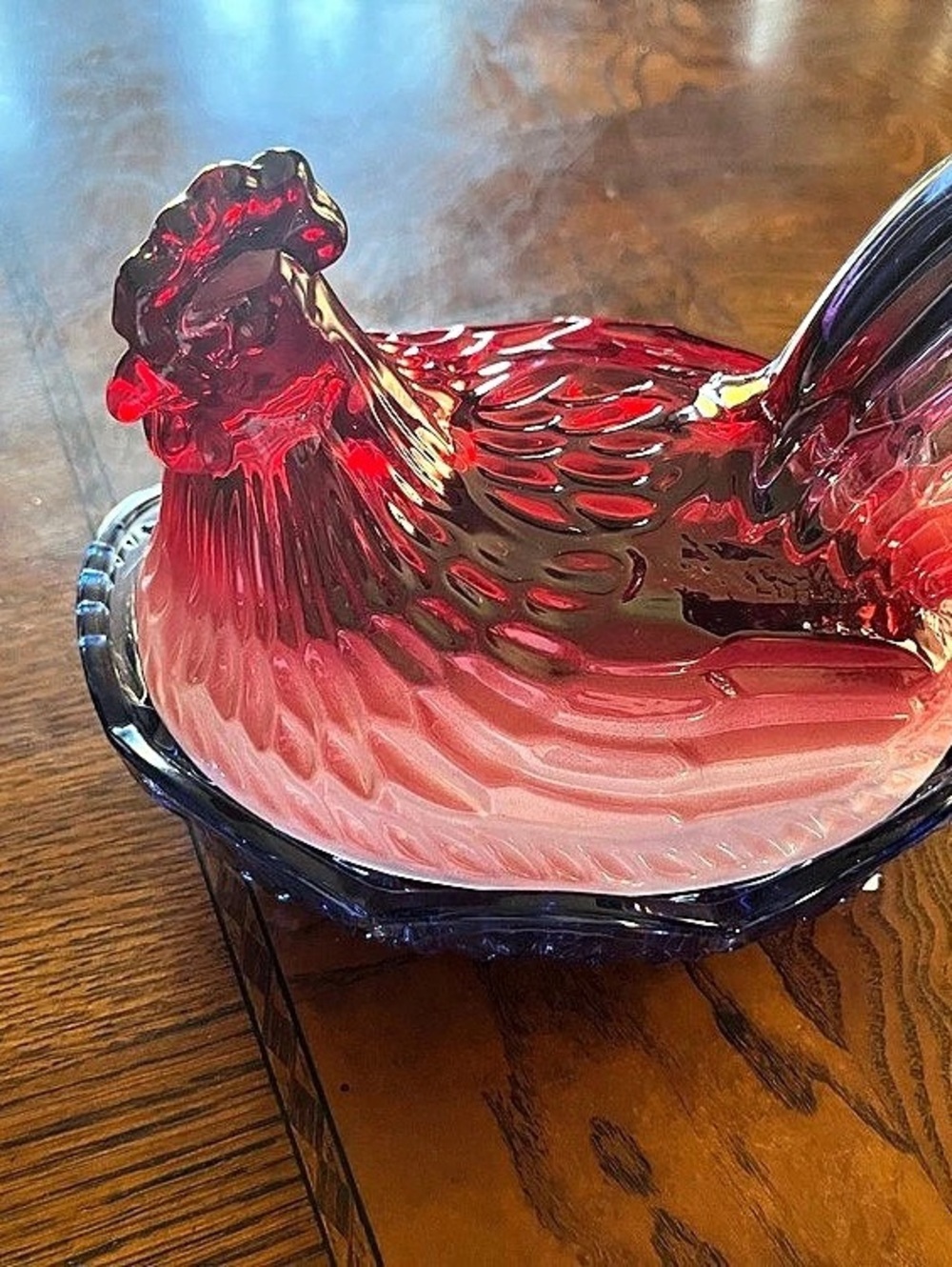 Mosser Glass Ruby Red Hen on Nest Covered Dish Set
